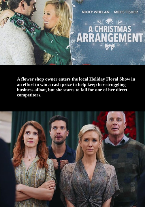 Screenshot from the Christmas Arrangement DVD, a comedy movie featuring Nicky Whelan and Miles Fisher, in a FilmClassicsOnDVD cover image.