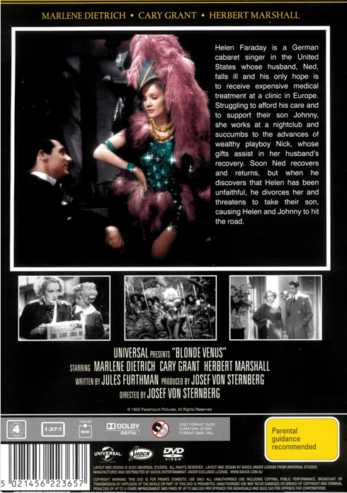 Blonde Venus DVD featuring Marlene Dietrich and Cary Grant, drama movie from FilmClassicsOnDVD.