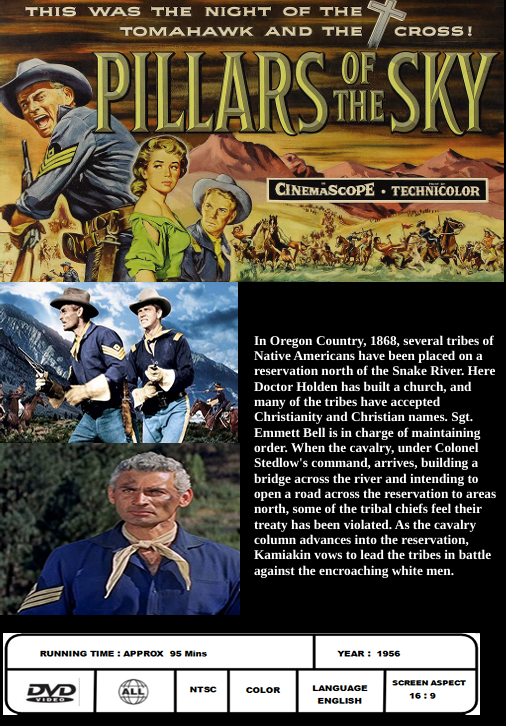 DVD cover of "Pillars of the Sky" featuring Jeff Chandler and Dorothy Malone, action movie from FilmClassicsOnDVD.