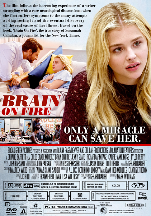 DVD cover of "Brain on Fire" drama featuring Chloë Grace Moretz and Thomas Mann, from FilmClassicsOnDVD.