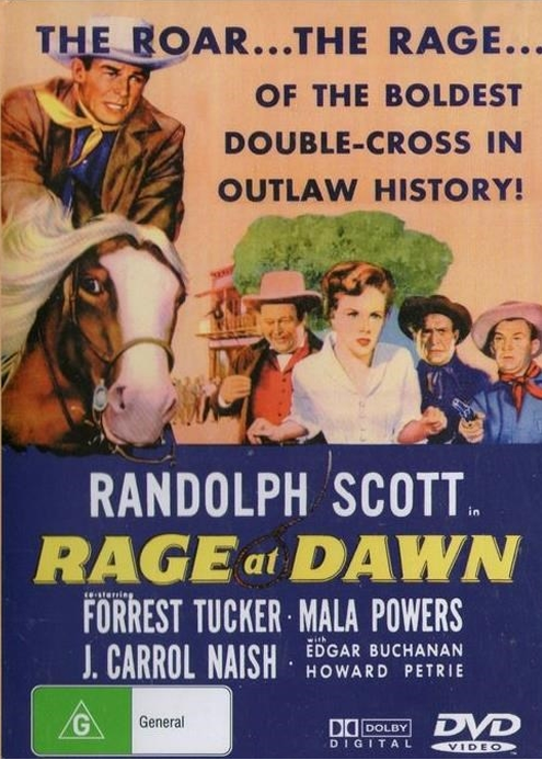 DVD cover of Rage at Dawn drama featuring Randolph Scott and Forrest Tucker, from FilmClassicsOnDVD.