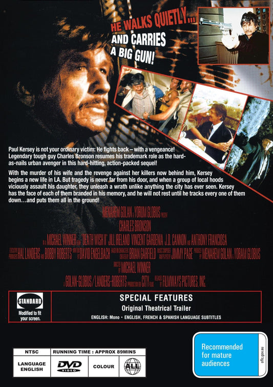 Death Wish 2 on DVD, Action, Charles Bronson, Jill Ireland