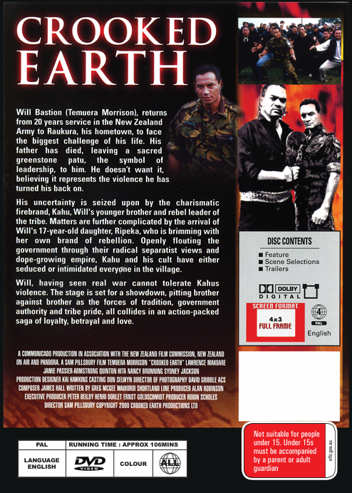 Crooked Earth DVD drama featuring Temuera Morrison and Lawrence Makoare, film still from the movie with actors on the cover.