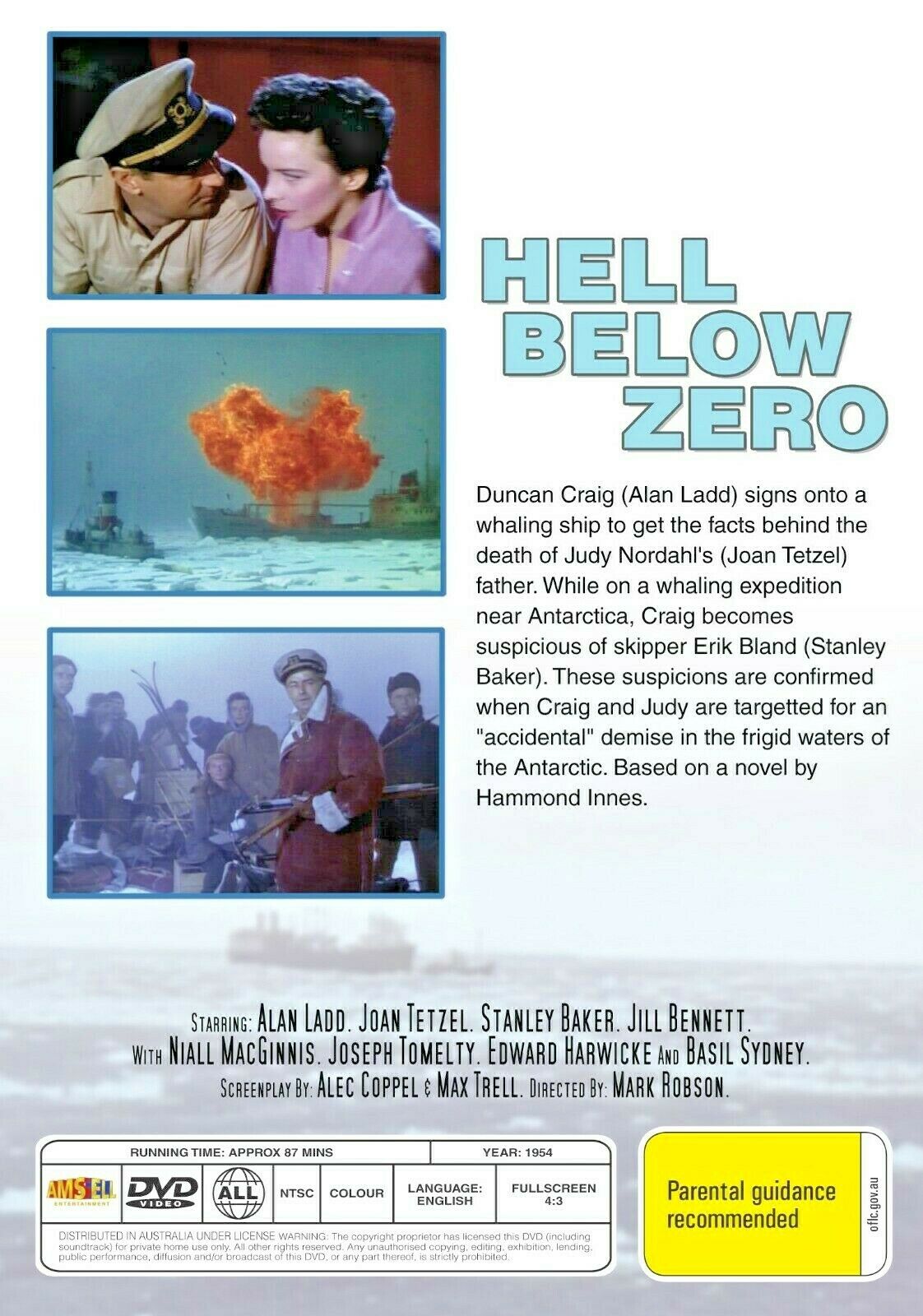 New DVD of Hell Below Zero (1954) featuring Alan Ladd and Joan Tetzel, with cover art showing the film title and main actors