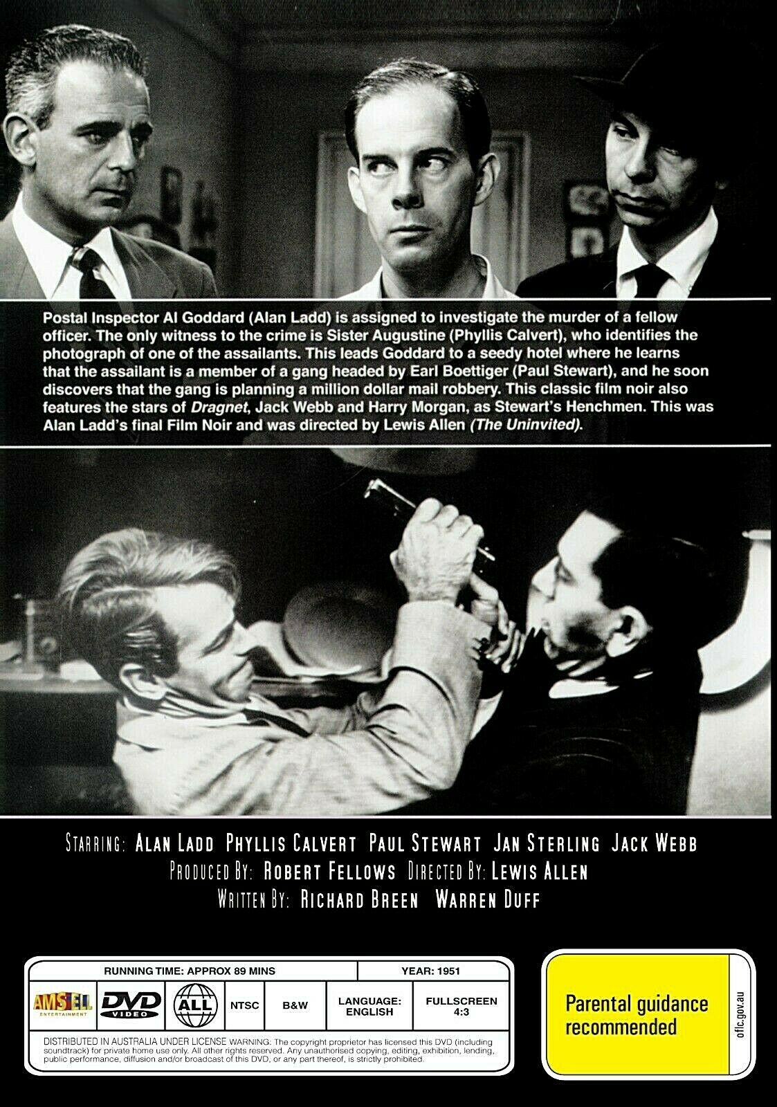 DVD cover for "Appointment with Danger" featuring Alan Ladd and Phyllis Calvert, showing the movie title and lead actors.