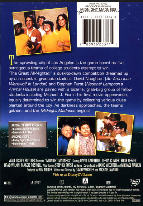 DVD cover of Midnight Madness comedy featuring David Naughton and Debra Clinger, from Rare and Collectible DVDs collection.