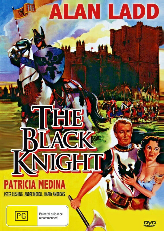 DVD of The Black Knight (1954) starring Alan Ladd and Patricia Medina, featuring classic adventure scenes.