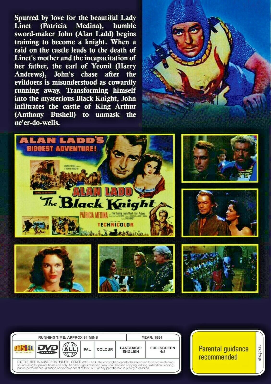 DVD of The Black Knight (1954) featuring Alan Ladd and Patricia Medina, classic adventure film, from rareandcollectibledvds.