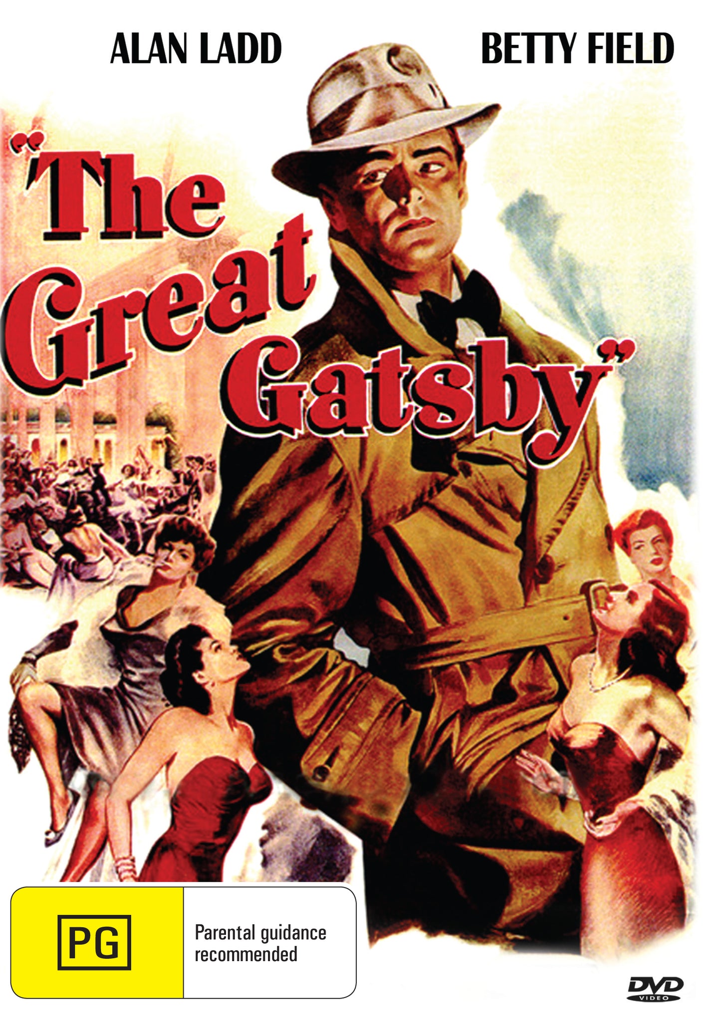 DVD of The Great Gatsby (1949) featuring Alan Ladd and Betty Field, with cover art showing the film's vintage design.