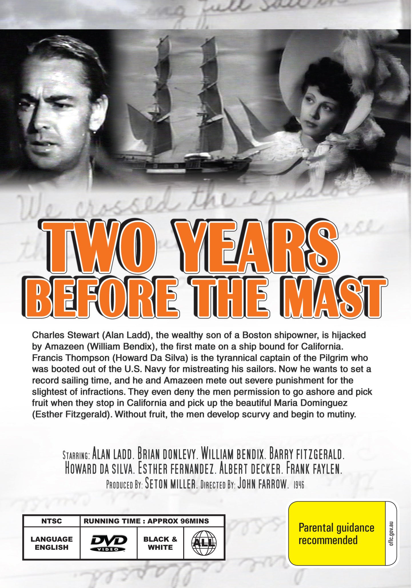 DVD cover image of "Two Years Before the Mast" (1946) starring Alan Ladd and Brian Donlevy, from Rare and Collectible DVDs.