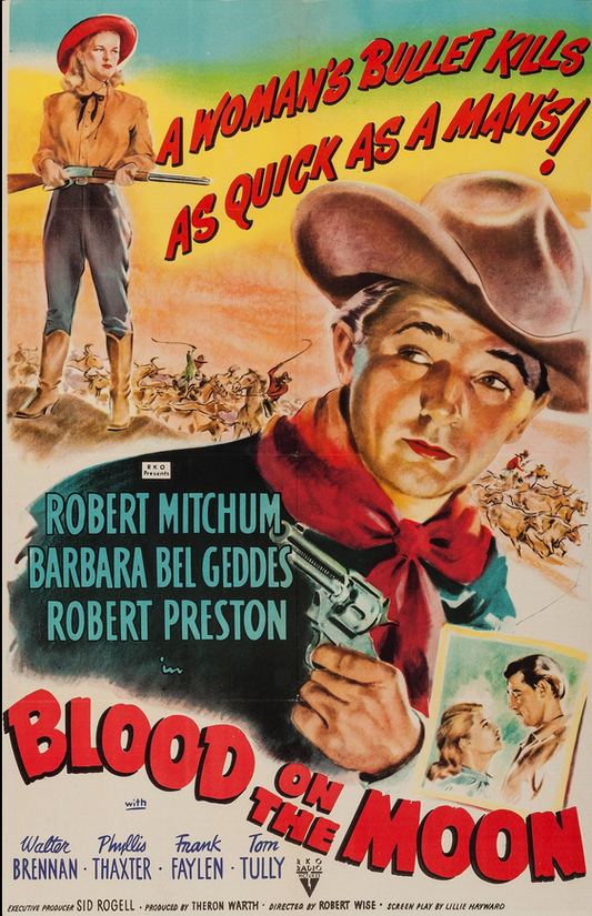 DVD of Blood On The Moon drama featuring Robert Mitchum and Barbara Bel Geddes, collectible movie and DVD from rareandcollectibledvds