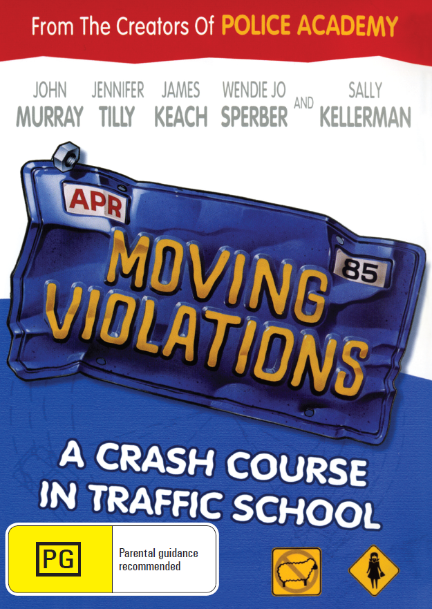 DVD of Moving Violations comedy movie featuring John Murray and Jennifer Tilly, displayed on a plain background.