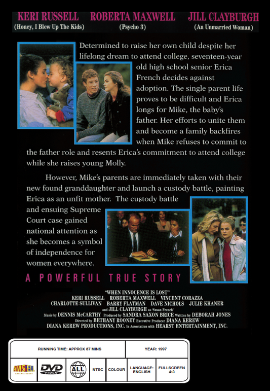 DVD cover of "When Innocence Is Lost" movie featuring Kerri Russell and Jill Clayburgh, from rareandcollectibledvds.