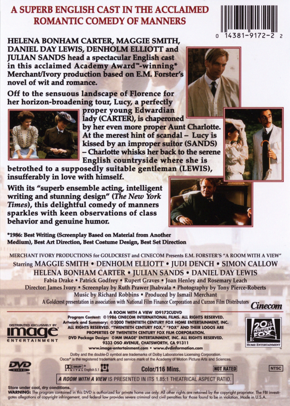 DVD of A Room with a View drama movie featuring Maggie Smith and Helena Bonham Carter, from Rare and Collectible DVDs.