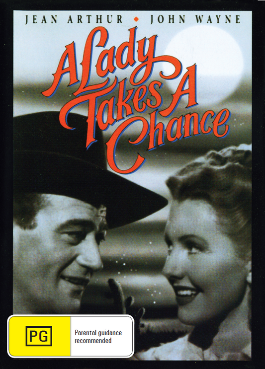 DVD cover of "A Lady Takes a Chance" starring John Wayne and Jean Arthur, comedy movie from RareandCollectibleDVDs.