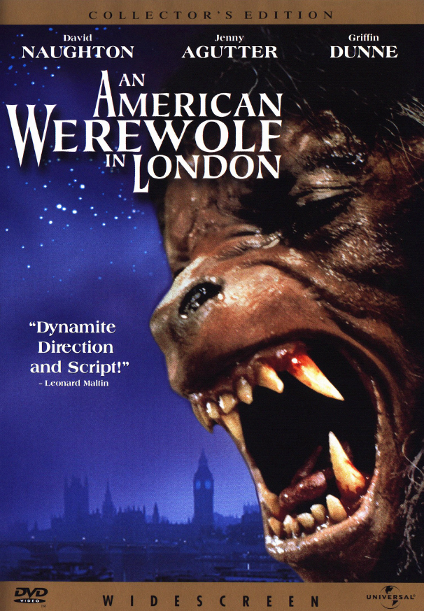 American Werewolf in London DVD featuring David Naughton and Jenny Agutter, horror movie cover with classic artwork.