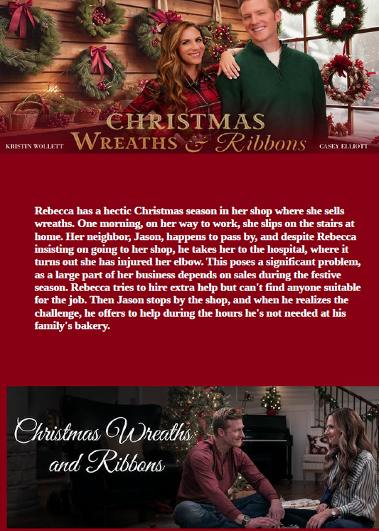 Romance movie DVD "Christmas Wreaths & Ribbons" starring Kristen Wollett and Casey Elliott, from rareandcollectibledvds.