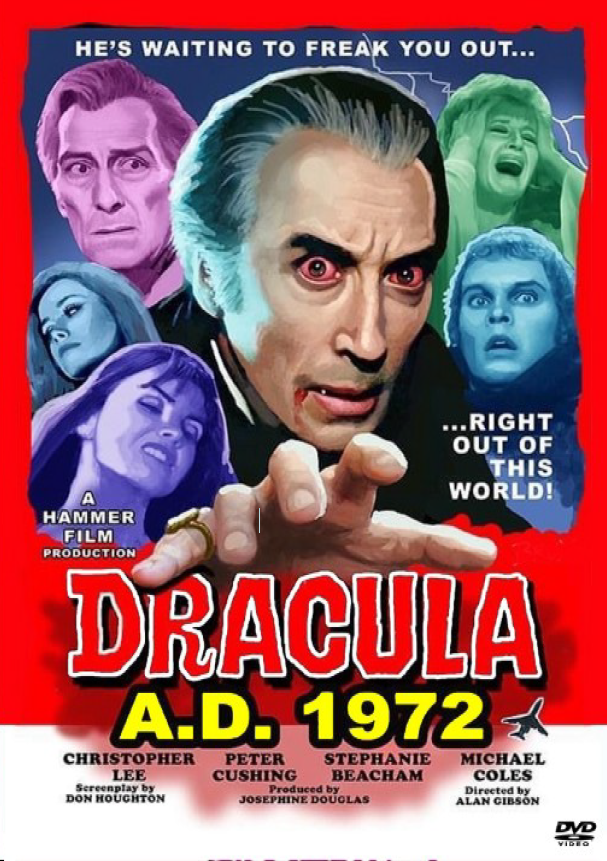 DVD cover of Dracula A.D. 1972 horror movie featuring Christopher Lee and Peter Cushing from RareAndCollectibleDVDs.