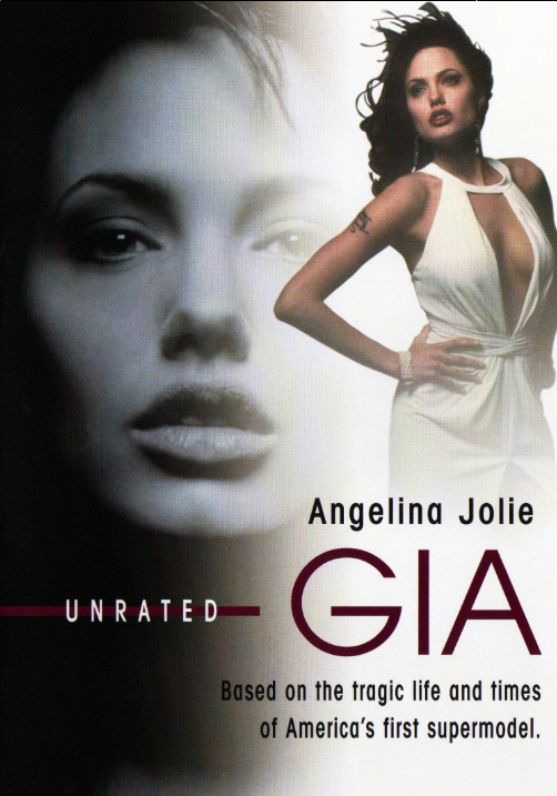 DVD cover of the movie Gia featuring Angelina Jolie and Faye Dunaway, a drama film available from rareandcollectibledvds.