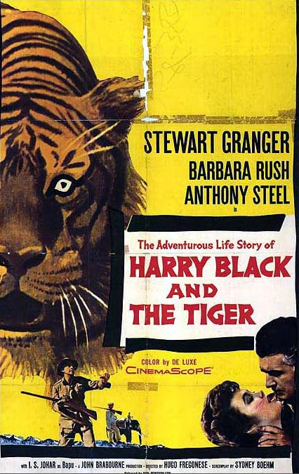DVD cover of Harry Black and the Tiger, an action movie starring Stewart Granger and Barbara Rush.