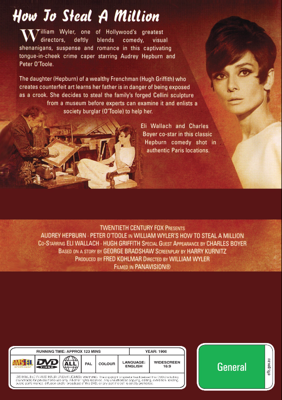 DVD cover of "How to Steal a Million" movie featuring Audrey Hepburn and Peter O'Toole, from rareandcollectibledvds collection.