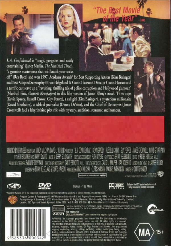 L.A. Confidential DVD featuring Kevin Spacey and Russell Crowe, a thriller movie from RareandCollectibleDVDs.