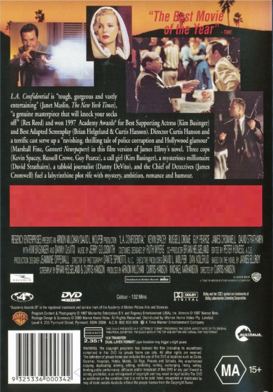 L.A. Confidential DVD featuring Kevin Spacey and Russell Crowe, a thriller movie from RareandCollectibleDVDs.