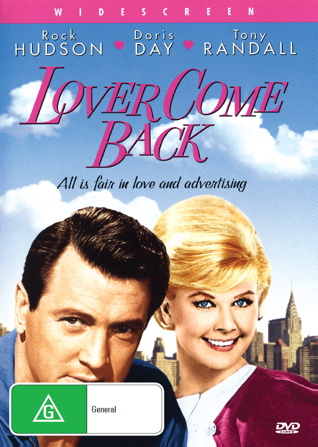 DVD cover of "Lover Come Back" comedy featuring Rock Hudson and Doris Day, from rareandcollectibledvds.