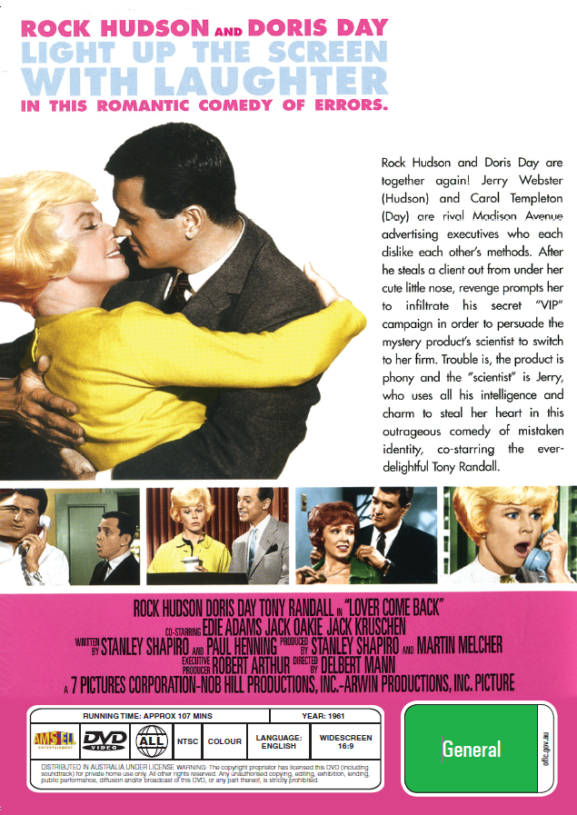 Lover Come Back DVD featuring Rock Hudson and Doris Day, comedy movie from the collection of rareandcollectibledvds