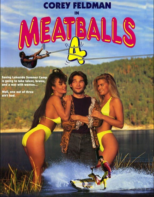 Meatballs 4 DVD, comedy movie featuring Corey Feldman and Jack Nance, on a cover with colorful movie artwork.
