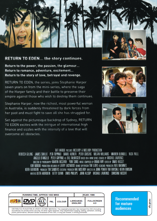 Return To Eden DVD T.V. series featuring Rebecca Gilling and James Reyne, from RareAndCollectibleDVDs.