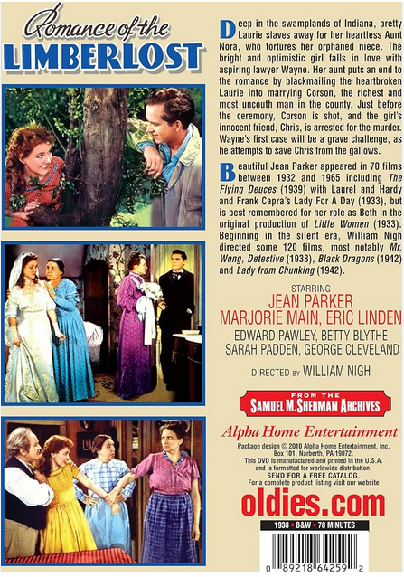 DVD cover of Romance of the Limberlost drama with Jean Parker and Eric Linden, featuring vintage movie artwork.