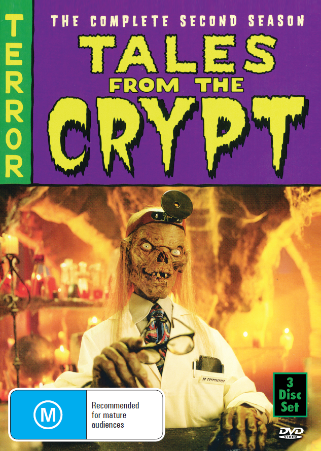 Tales From The Crypt Season 2 DVD featuring horror scenes with John Kassir and Rory Brocksmith, in a collectible DVD case.