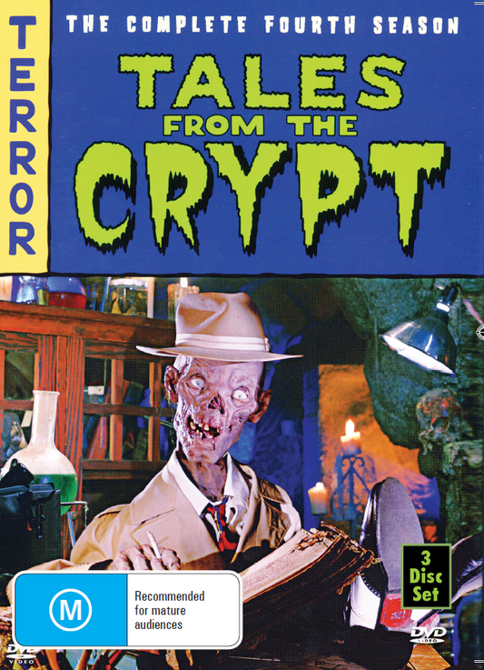 DVD cover image of Tales From The Crypt Season 4 featuring horror themes, John Kassir, and Roy Brocksmith on the RareandCollectibleDVDs label.