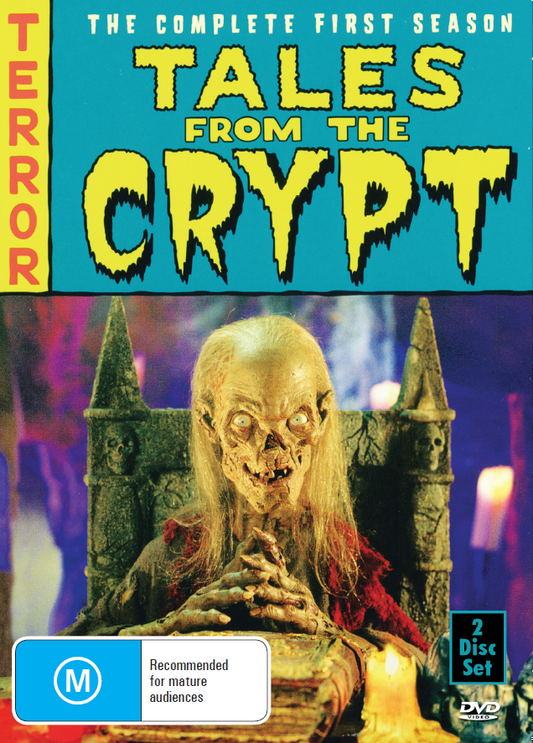 Screenshot of Tales From The Crypt Season 1 DVD featuring horror theme, with John Kassir and Roy Brocksmith characters.