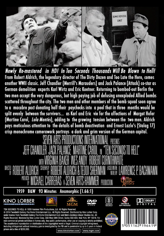 DVD cover of "Ten Seconds To Hell" featuring Jack Palance and Jeff Chandler, action movie from the Rare and Collectible DVDs collection.
