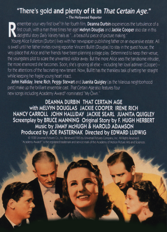 DVD cover of "That Certain Age" musical featuring Deanna Durbin and Melvyn Douglas, from the Movies and DVDs collection.