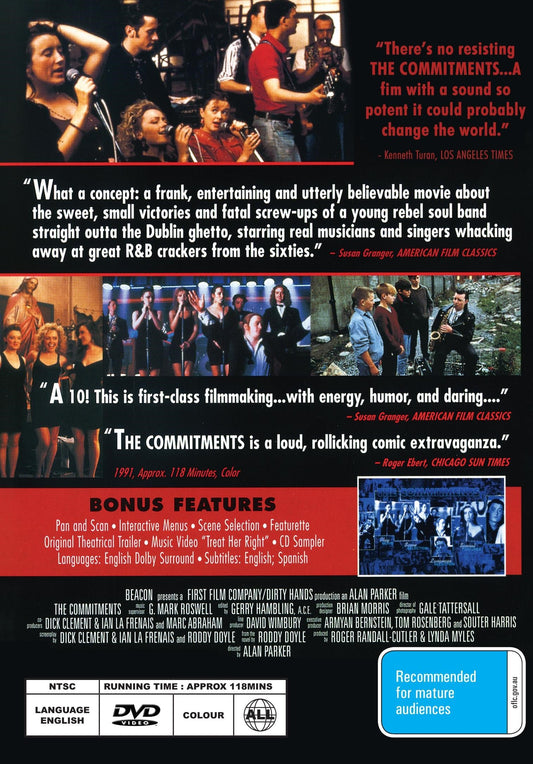 DVD cover of The Commitments comedy movie featuring Robert Arkins and Michael Aherne, from RareandCollectibleDVDs.