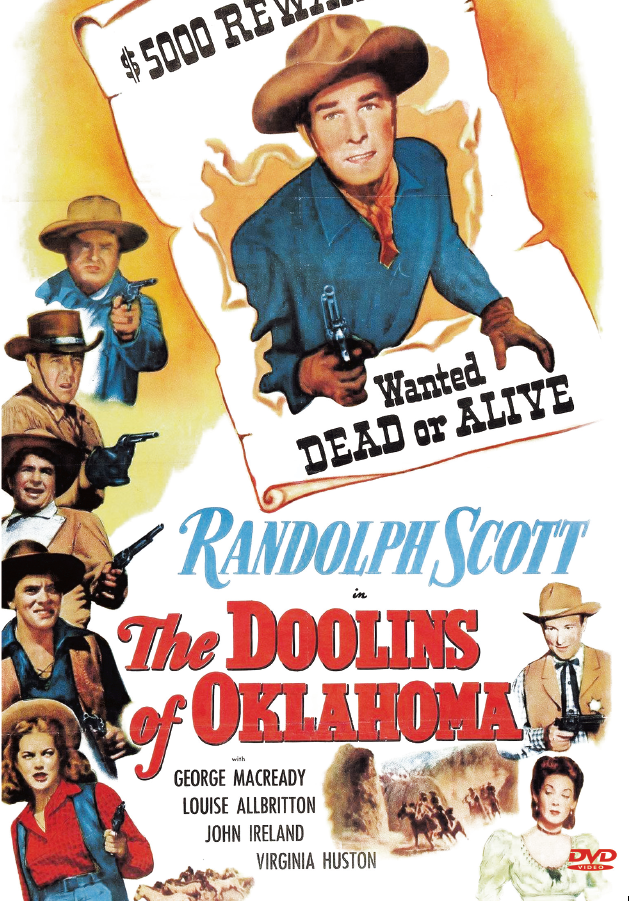 DVD cover of The Doolins of Oklahoma Western movie featuring Randolph Scott and George Macready, from RareandCollectibleDVDs.