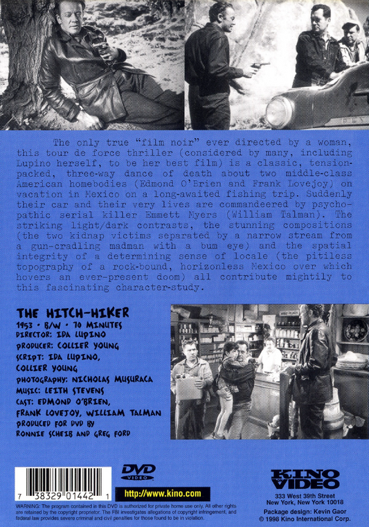 The Hitch-Hiker DVD thriller featuring Edmond O'Brien and Frank Lovejoy, displayed with movie cover art and title.