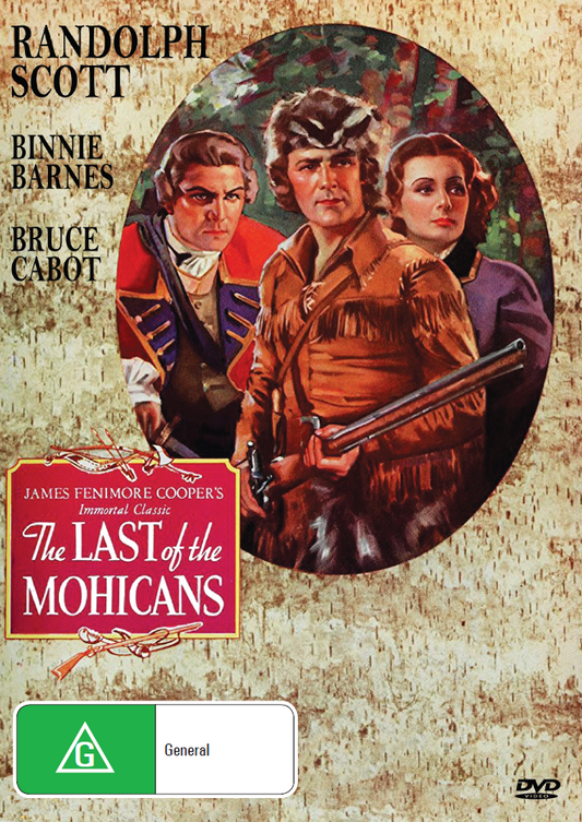 The Last of the Mohicans 1936 DVD, adventure movie, featuring a classic film on a DVD disc with cover art.