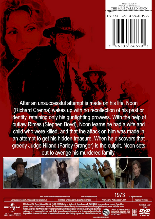 DVD cover of "The Man Called Noon" mystery movie featuring Richard Crenna and Stephan Boyd, from RareAndCollectibleDVDs.