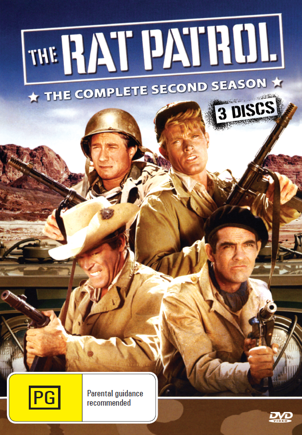 The Rat Patrol Season 2 DVD featuring Christopher George and Gary Raymond, military war action movie on a DVD disc.