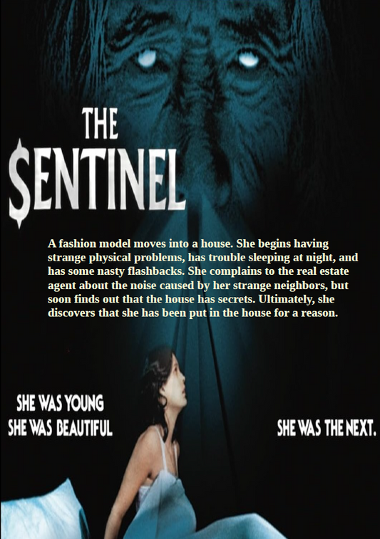 The Sentinel horror movie DVD featuring Cristina Raines and Ava Gardner, displayed in its case with cover art visible.