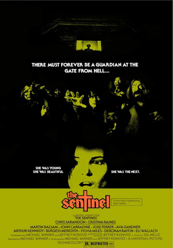 The Sentinel horror DVD featuring Cristina Raines and Ava Gardner, showing the DVD case with horror-themed cover art.