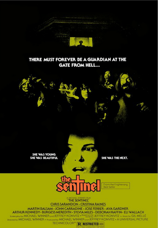 The Sentinel horror DVD featuring Cristina Raines and Ava Gardner, showing the DVD case with horror-themed cover art.