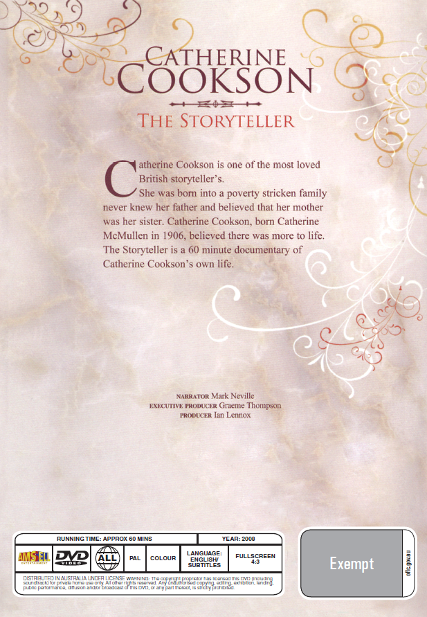 The Storyteller DVD, a documentary film by Catherine Cookson, featuring cover art with movie title and branding on DVD case.