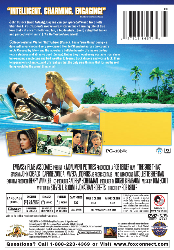 The Sure Thing DVD featuring John Cusack and Daphne Zuniga, a comedy movie from the rareandcollectibledvds collection.