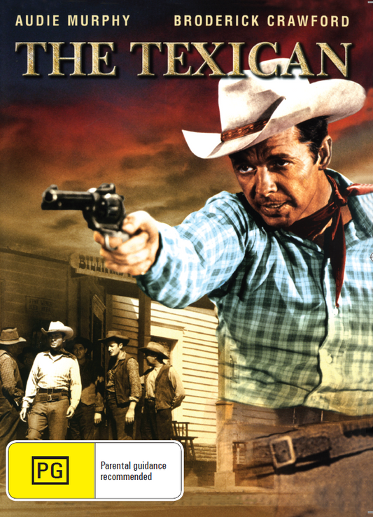 The Texican DVD featuring Audie Murphy and Broderick Crawford, a classic Western movie, displayed on a plain background.