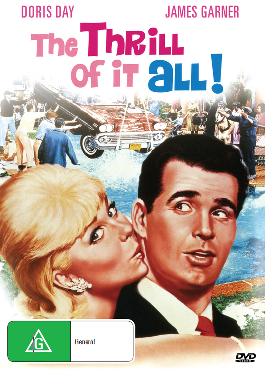 DVD cover of "The Thrill Of It All" comedy movie featuring Doris Day and James Garner, from rareandcollectibledvds.